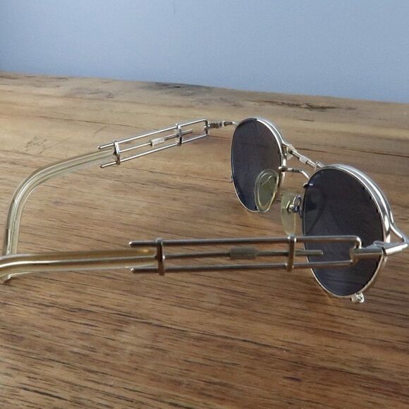 JEAN PAUL GAULTIER SILVER WITH BLUE LENS #56-0174 VINTAGE STEAMPUNK SUNGLASSES - Picture 6 of 9